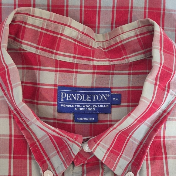 Pendleton Men's Short Sleeve 100% Cotton Red/Gray Button Down Shirt - Size XXL - Picture 3 of 6